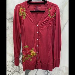 Johnny Was vintage embroidered v-neck long cardigan size small